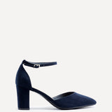 Davina Wide Fit Navy Faux Suede Court Heels