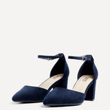 Davina Wide Fit Navy Faux Suede Court Heels