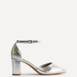 Davina Wide Fit Silver Faux Leather Court Heels