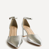 Davina Wide Fit Silver Faux Leather Court Heels