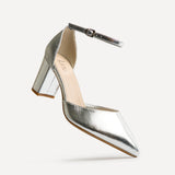 Davina Wide Fit Silver Faux Leather Court Heels