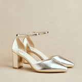 Davina Wide Fit Gold Faux Leather Court Heels