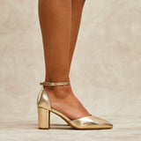 Davina Wide Fit Gold Faux Leather Court Heels