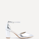 Davina Wide Fit Silver Faux Leather Court Heels