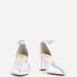 Davina Wide Fit Silver Faux Leather Court Heels