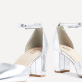 Davina Wide Fit Silver Faux Leather Court Heels