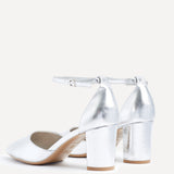 Davina Wide Fit Silver Faux Leather Court Heels