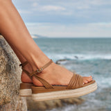 Dazed Tan Faux Leather Flatform Sandals