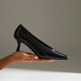 Delaney Black Faux Leather Square Toe Court Heels