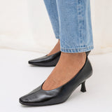 Delaney Black Faux Leather Square Toe Court Heels