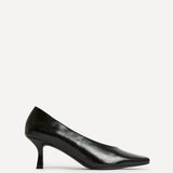Delaney Black Faux Leather Square Toe Court Heels