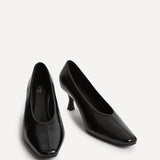 Delaney Black Faux Leather Square Toe Court Heels