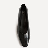 Delaney Black Faux Leather Square Toe Court Heels