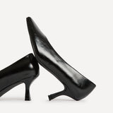 Delaney Black Faux Leather Square Toe Court Heels