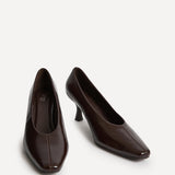 Delaney Brown Faux Leather Square Toe Court Heels