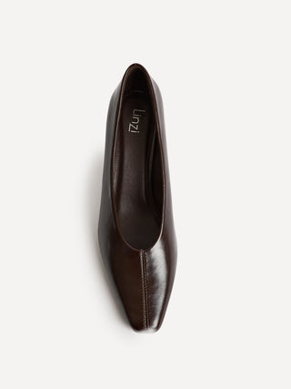 Delaney Brown Faux Leather Square Toe Court Heels