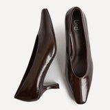 Delaney Brown Faux Leather Square Toe Court Heels