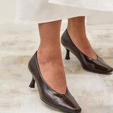 Delaney Brown Faux Leather Square Toe Court Heels