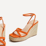 Desta Orange Faux Suede Strappy Rope Wedges