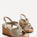 Destined Gold Woven Design Cork Wedges