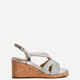 Destined Silver Woven Design Cork Wedges