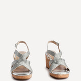 Destined Silver Woven Design Cork Wedges