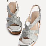 Destined Silver Woven Design Cork Wedges