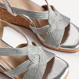 Destined Silver Woven Design Cork Wedges