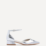 Dolly Wide Fit Silver Faux Leather Low Court Heels
