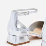 Dolly Wide Fit Silver Faux Leather Low Court Heels