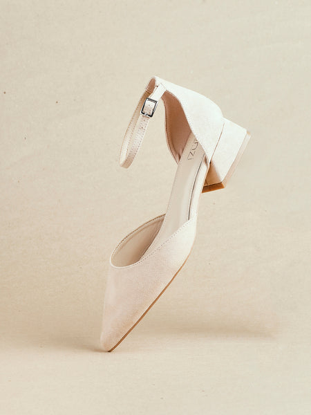 Wide Fit Nude Faux Suede Low Block Court Heel – Linzi
