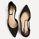 Dolly Wide Fit Black Faux Suede Low Court Heels