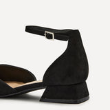 Dolly Wide Fit Black Faux Suede Low Court Heels
