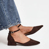 Dolly Wide Fit Brown Faux Suede Low Court Heels