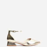 Dolly Wide Fit Gold Faux Leather Low Court Heels
