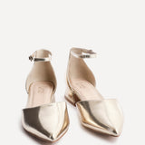 Dolly Wide Fit Gold Faux Leather Low Court Heels