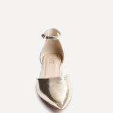 Dolly Wide Fit Gold Faux Leather Low Court Heels