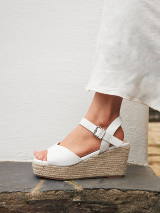 Duchess Wide Fit White Wedge Sandals