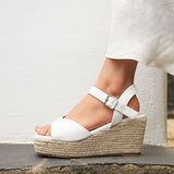 Duchess Wide Fit White Wedge Sandals