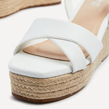 Desert Wide Fit White Faux Leather Wedges