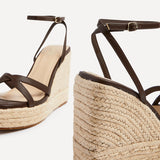 Desta Brown Nubuck Strappy Rope Wedges
