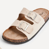 Echo Beige Double Buckle Sandals