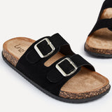 Echo Black Double Buckle Sandals