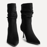 Effect Black Faux Suede Ruched Ankle Boots