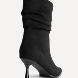 Effect Black Faux Suede Ruched Ankle Boots