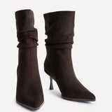 Effect Brown Faux Suede Ruched Ankle Boots