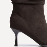 Effect Brown Faux Suede Ruched Ankle Boots