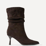 Effect Brown Faux Suede Ruched Ankle Boots