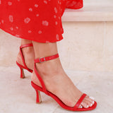 Elevate Red Faux Leather Barely There Heels