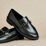 Elite Black Faux Leather Loafers